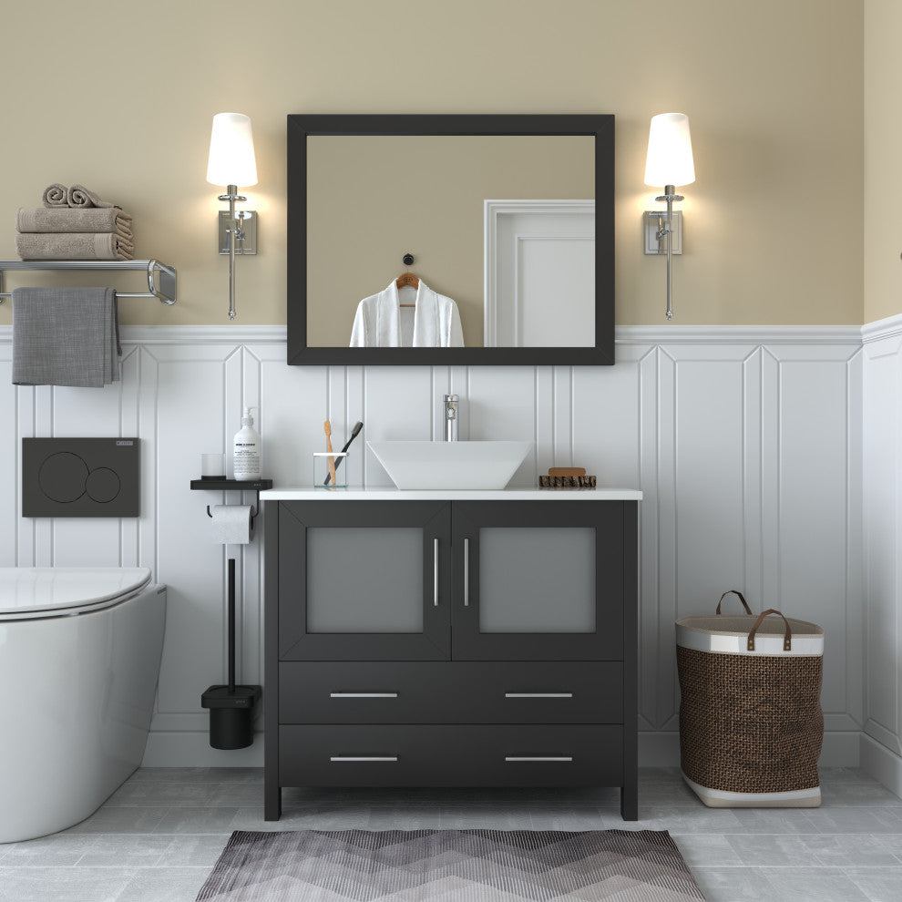 Vanity Art Vanity Set With Vessel Sink, Espresso, 36", Led Touch-Switch Mirror