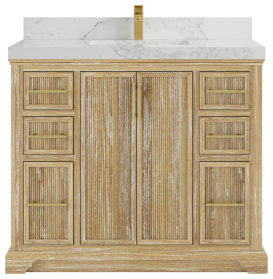 Alys Teak 42 Single Sink Bathroom Vanity Whitewashed 2" Calacatta Nuvo