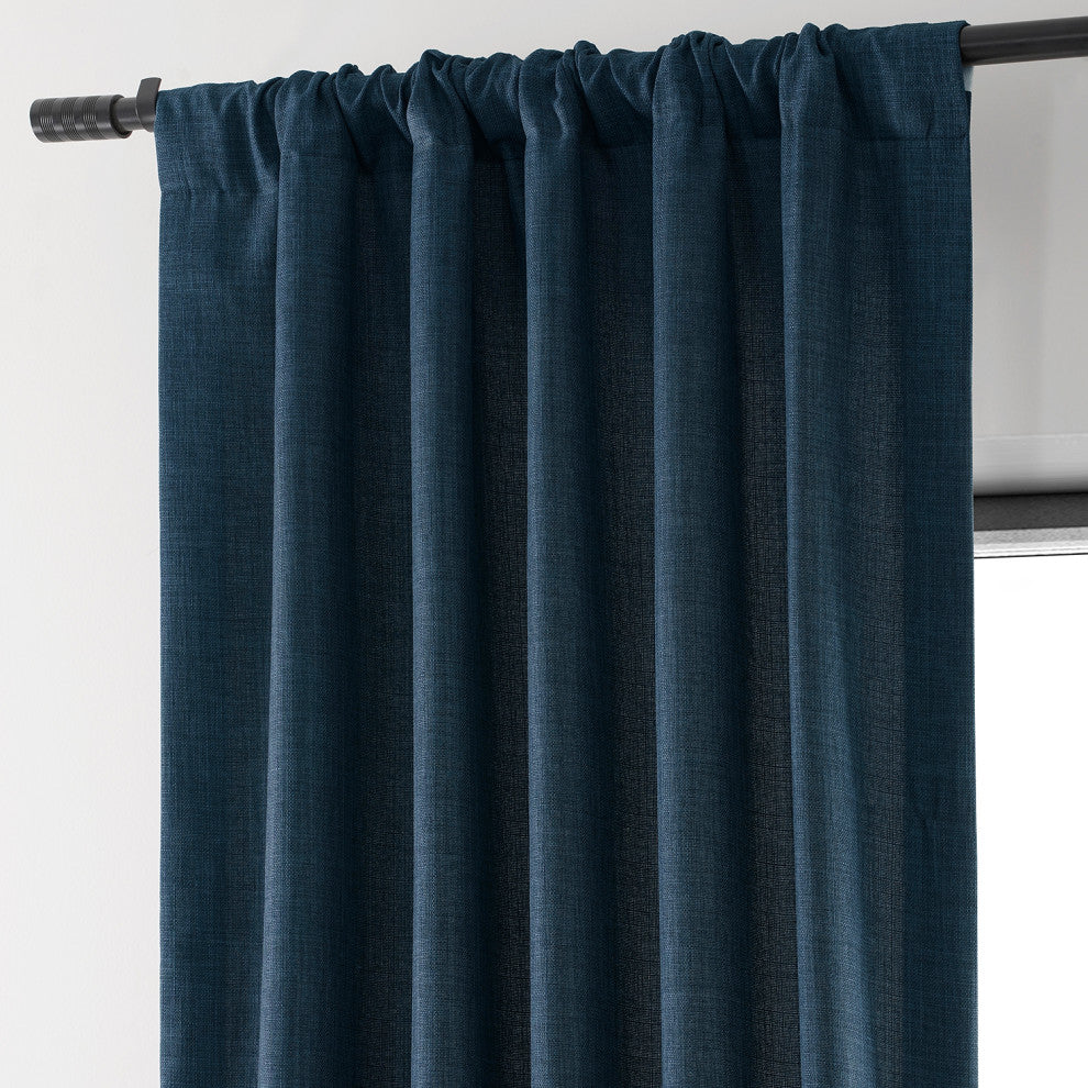 Italian Faux Linen Curtain Single Panel, Sergeants Blue, 50"x84"