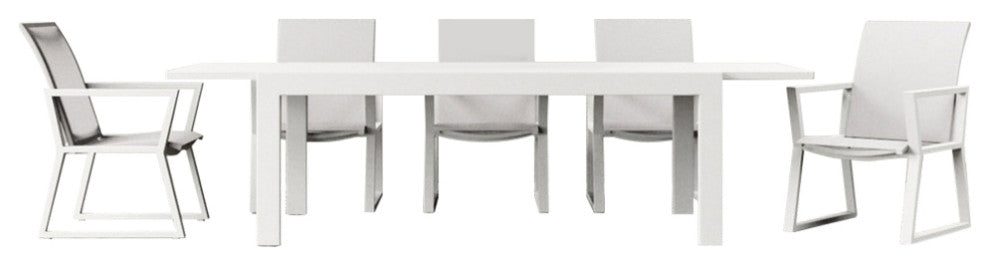 Loma Outdoor Extension Dining Table With Powder Coated Aluminum Frame, White