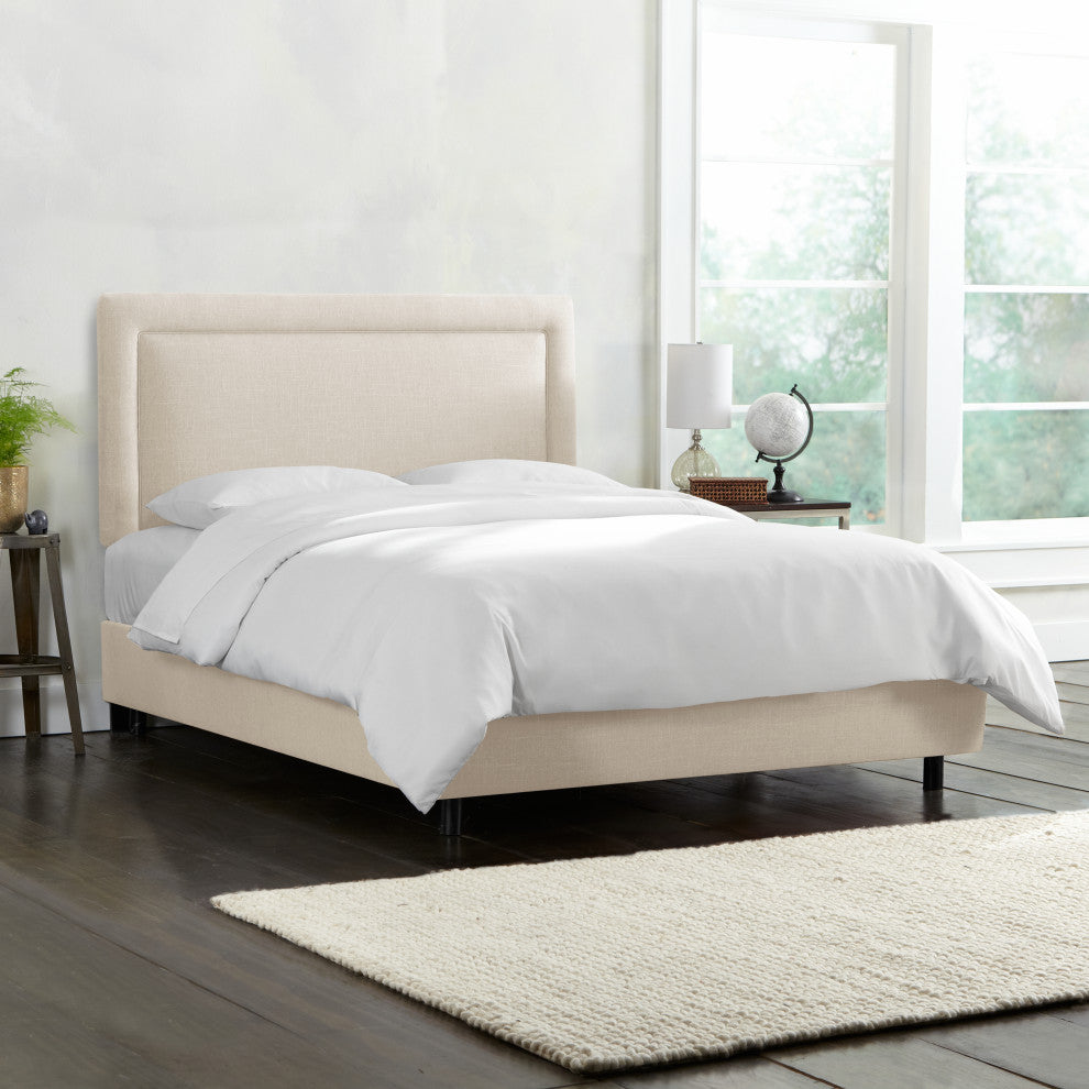 Ana Upholsterd Border Bed, Linen Talc, Full