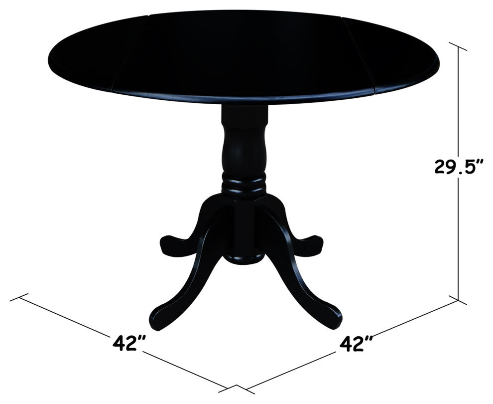 42" Round Dual Drop Leaf Pedestal Table, Black