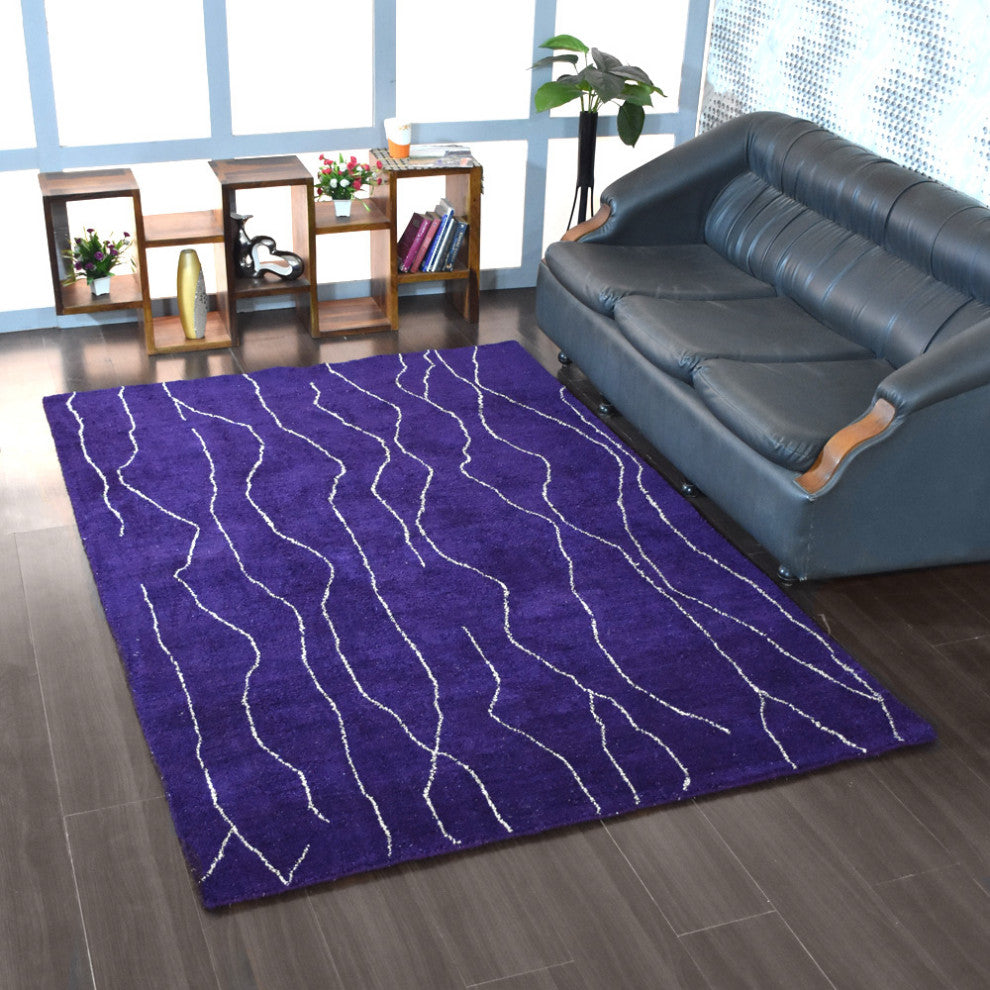 HAND KNOTTED LOOM SILK ECO-FRIENDLY RUG-9'x12',Rectangle,Purple White,Contempora