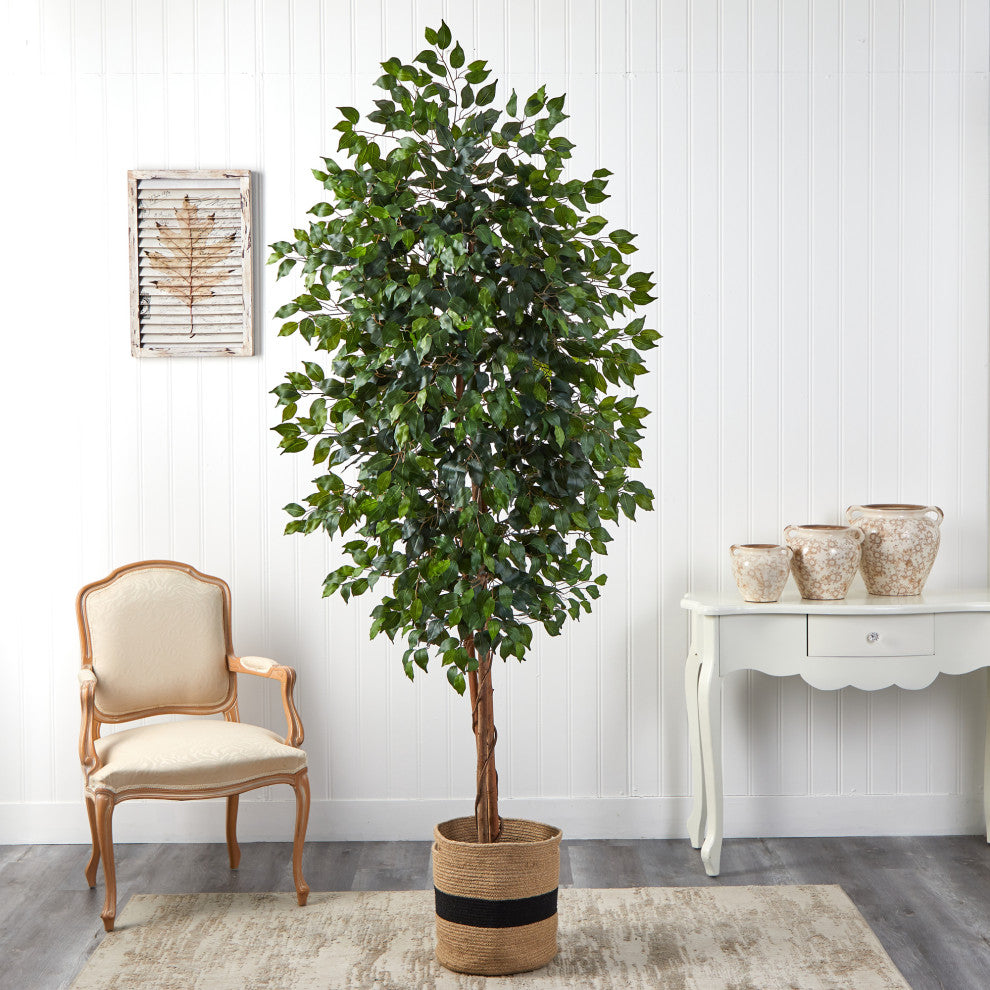 Nearly Natural T2902 8 Ficus Artificial Tree in Handmade Natural Cotton Planter