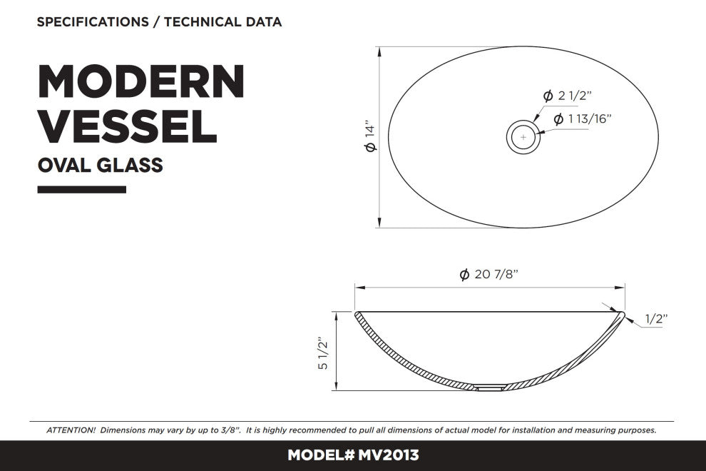Fine Fixtures modern Glass Vessel Oval 20x14, Silver