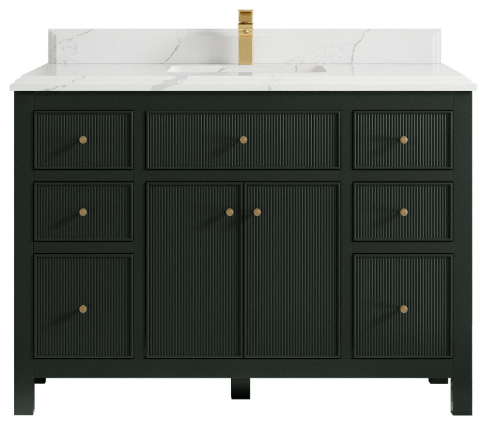 Sonoma 48 Single Sink Bath Vanity Dark Forest Green 1.5"  Calacatta Laza.