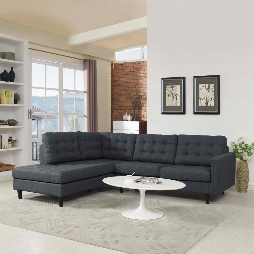 Gray Empress 2 Piece Upholstered Fabric Left Facing Bumper Sectional