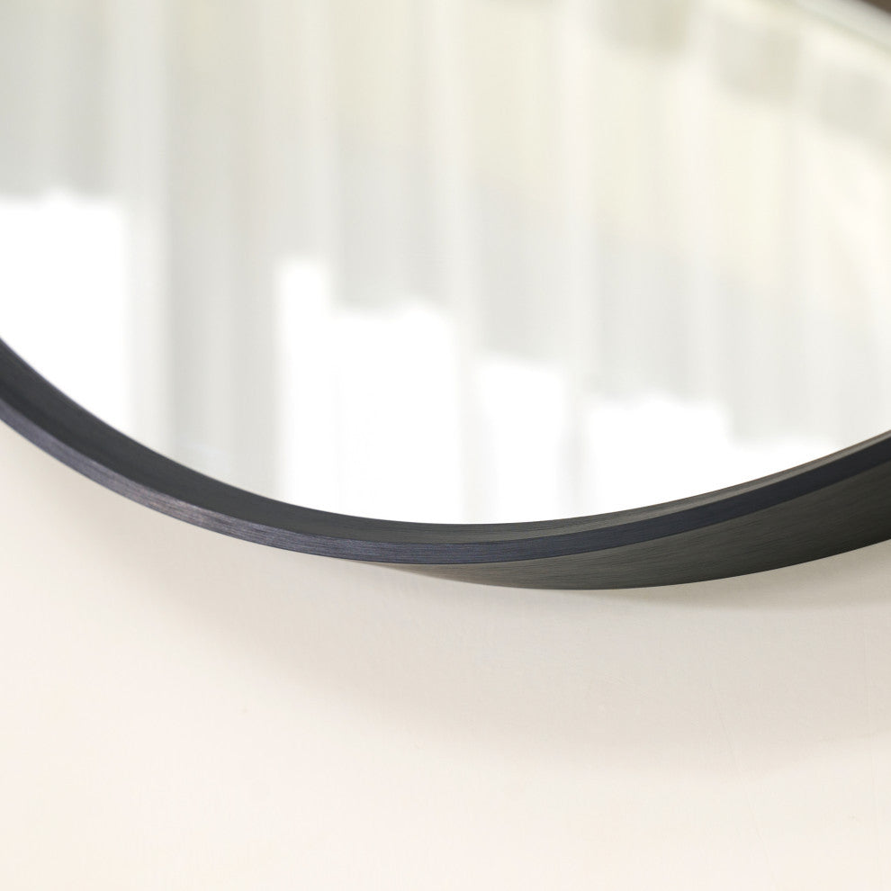 Bella Soft Corner Anodized Aluminum Wall Vanity Mirror, Matte Black, 32"x32", Round