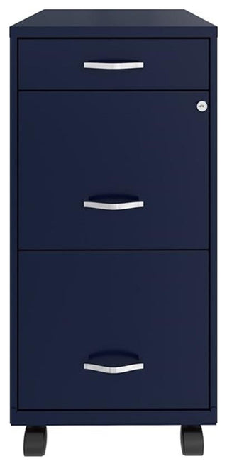 Space Solutions 18in Deep 3 Drawer Mobile Metal File Cabinet Navy
