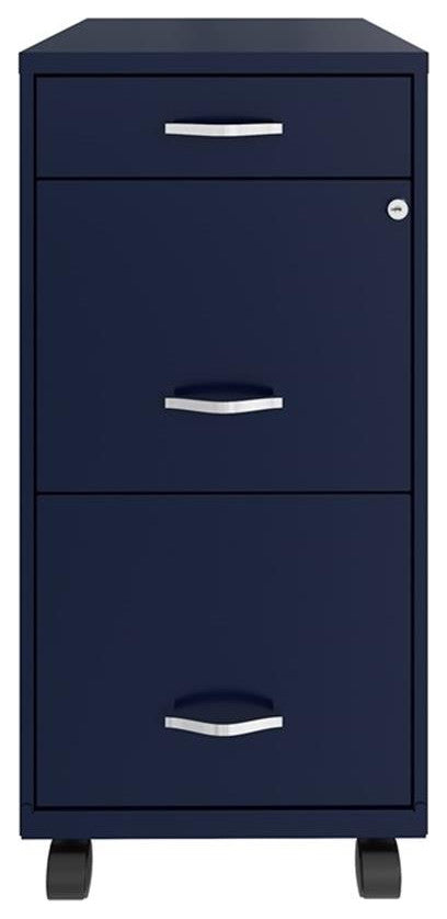 Space Solutions 18in Deep 3 Drawer Mobile Metal File Cabinet Navy