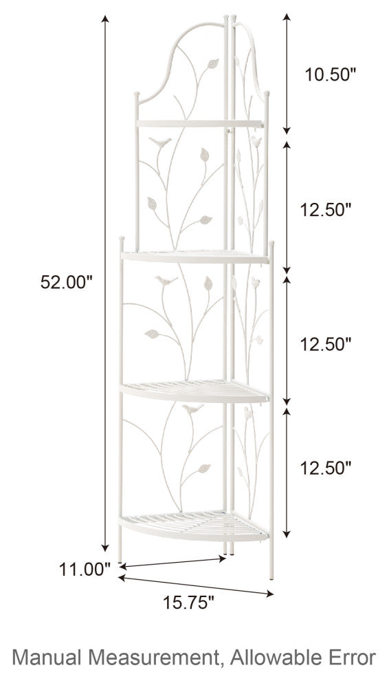 52"H 4-Tiered Metal Corner Shelf Plant Stand, White