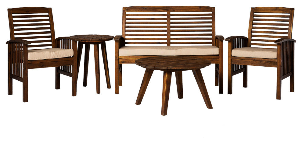 5-Piece Acacia Wood Conversation Set - Dark Brown