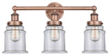 Canton 3-Light 24" Bath Vanity Light, Antique Copper Finish, Clear Shade