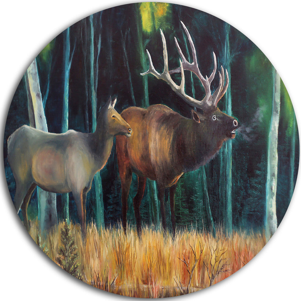 Wandering Deer In Forest, Animal Round Wall Art, 11"