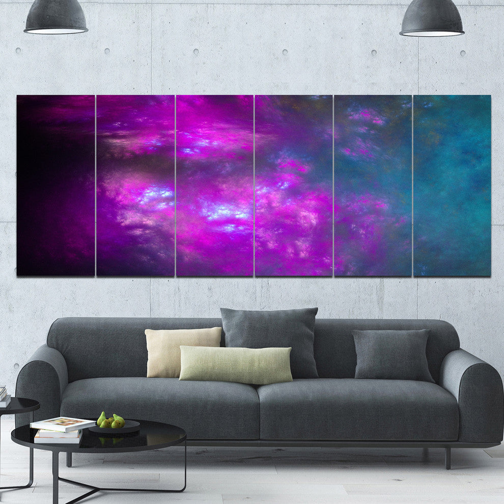 Purple Blue Starry Fractal Sky, Abstract Canvas Art Print, 70"x28", 6 Panels