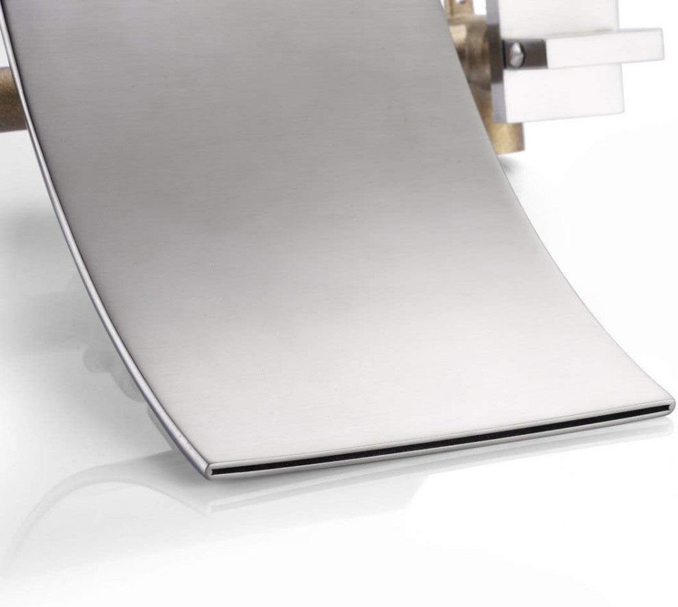 Brushed Nickel Wall Tub Filler with High Flow Waterfall Design and Two Handles, Brushed Nickel