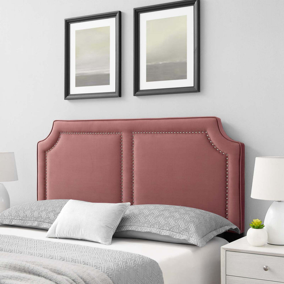 Headboard, Nailhead, Twin Size, Pink, Velvet, Modern, Mid Century Guest Suite