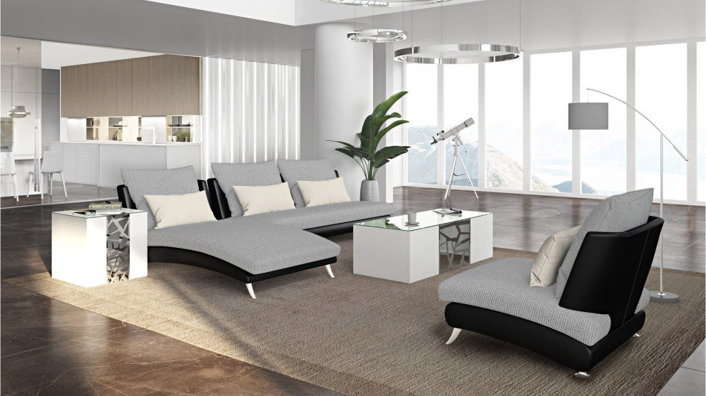 Liera Coffee Table Clear Tempered Glass Top White Lacquer Base Stainless Steel