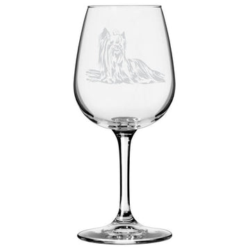 Yorkshire Terrier Dog Themed Etched All Purpose 12.75oz. Libbey Wine Glass