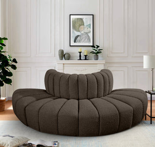 Arc Upholstered Outward Curved Modular Sectional, Brown, 4-Piece: Reverse Corner (4), Boucle Fabric