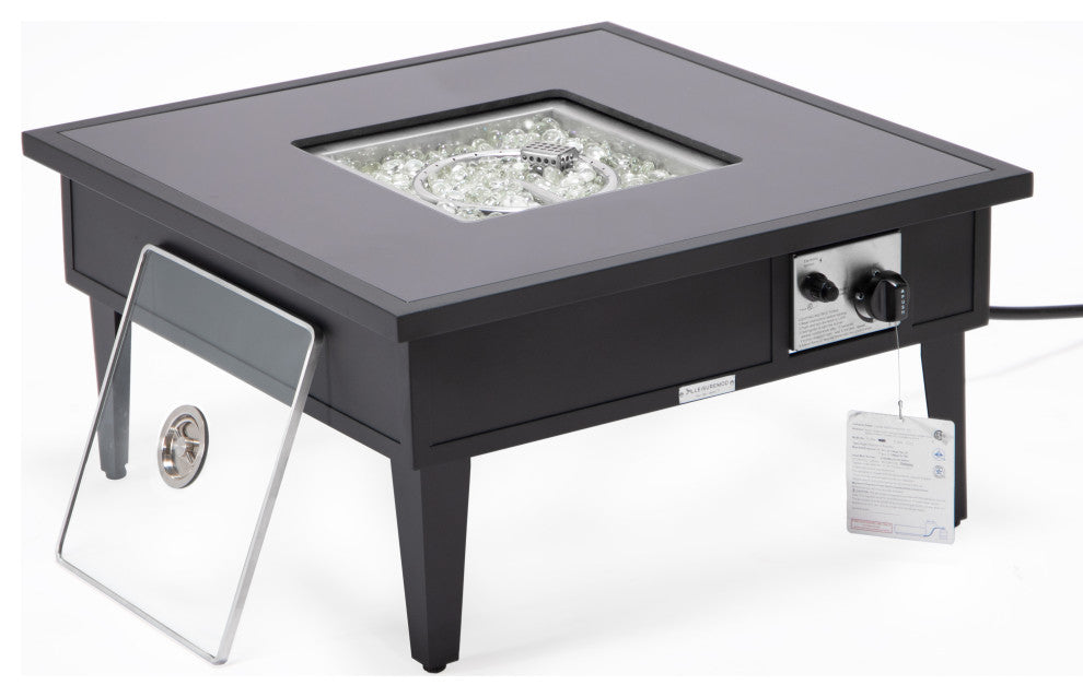 LeisureMod Walbrooke Square Fire Pit Table and Tank Holder, Black