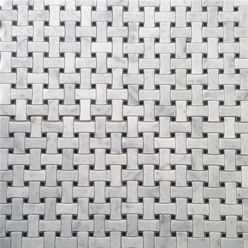 White Carrara Venato Marble DogBone Basketweave Mosaic Tile Honed, 1 sheet