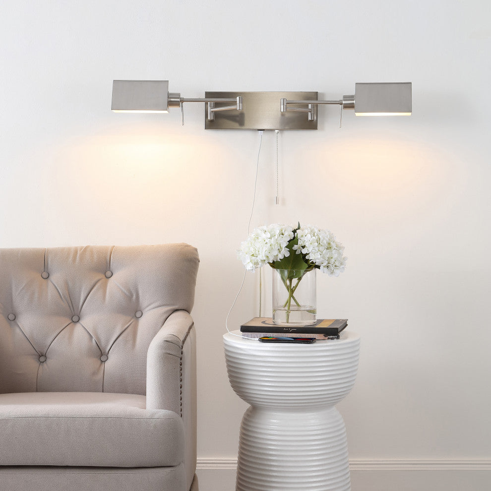 22" 1-Light Swing Arm Plug-In or Hardwired Iron LED Sconce With Pull-Chain