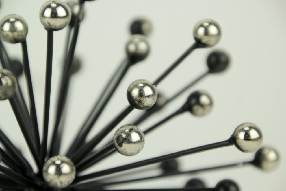 Black and Silver Metal Bursting Star Spiked Decorative Table Orbs Set of 3