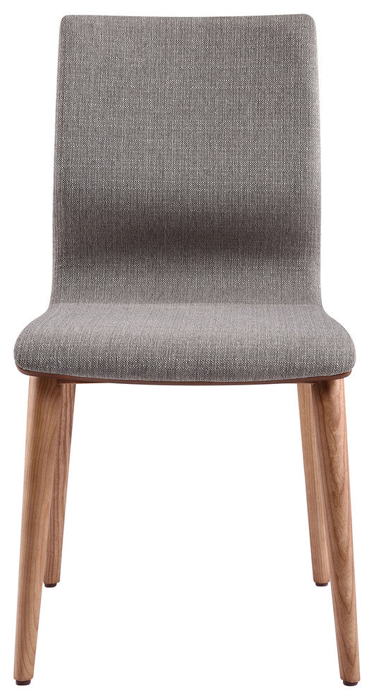 Cannes Mid-Century Dining Chair, Walnut Finish and Gray Fabric, Set of 2