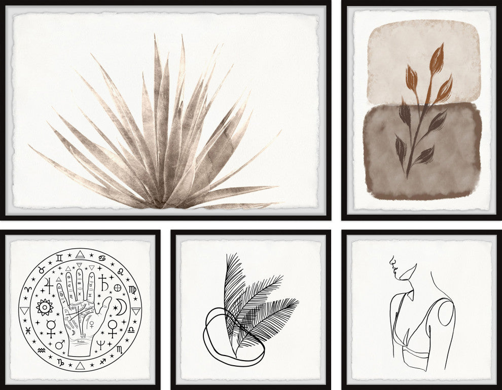 Stone Etched Leaves Pentaptych, 5-Piece Set