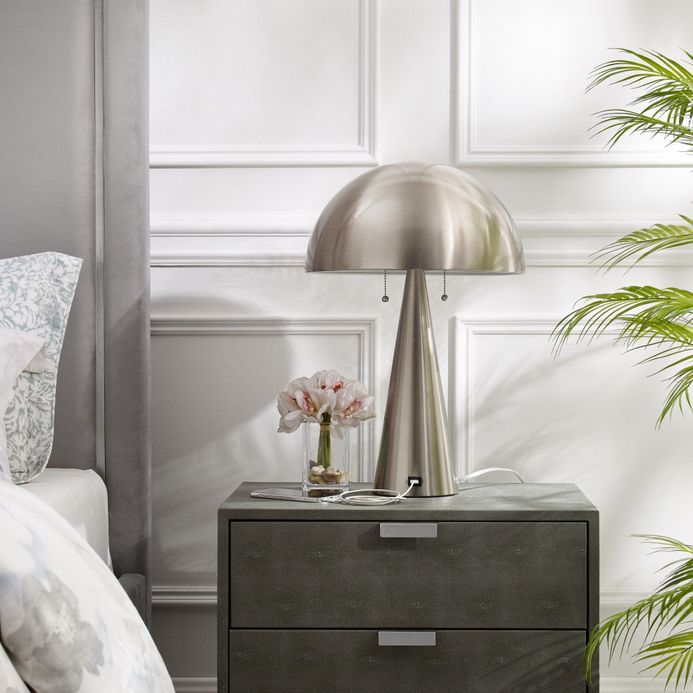 Inspired Home Emmalin Table Lamp, USB Charger, Stainless Steel