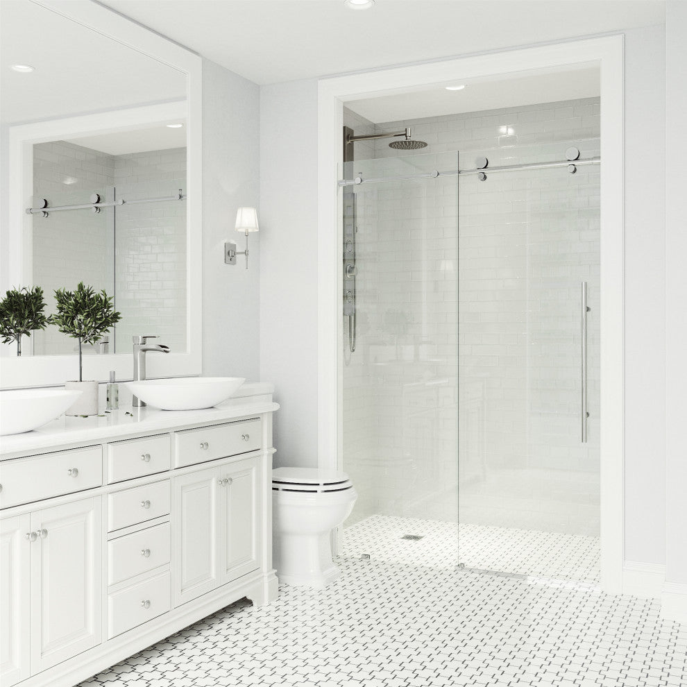 VIGO Elan E-Class 60" to 64" W x 76" H Frameless Sliding Shower Door, Chrome