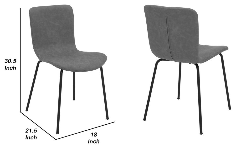 Benzara BM240774 Metal and Leatherette Dining Chair, Set of 2, Gray and Black