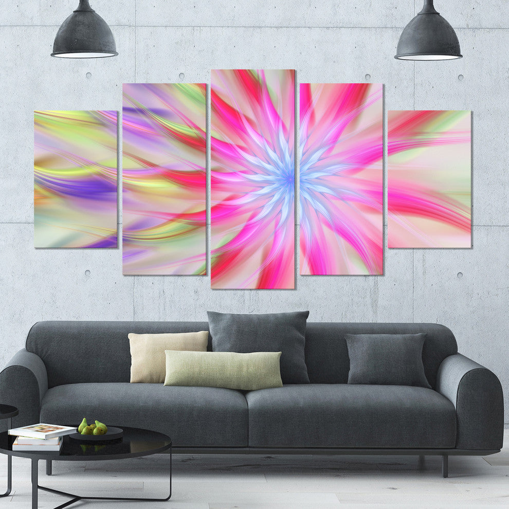Dance of Pink Exotic Flower, Large Floral Canvas Art Print, 60"x32", 5 Panels
