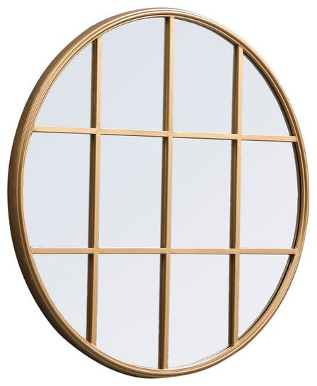 Macey Metal Windowpane Mirror, 32"x32", Brass