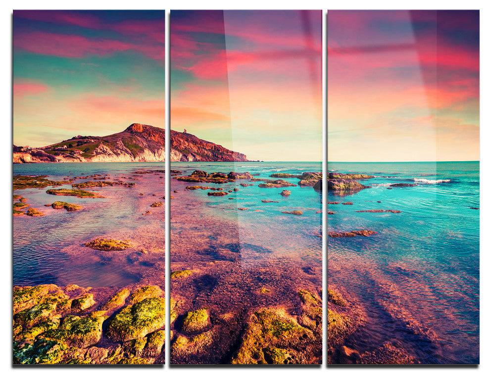 "Giallonardo Beach Colorful Sunset" Photo Metal Wall Art, 3 Panels, 36"x28"