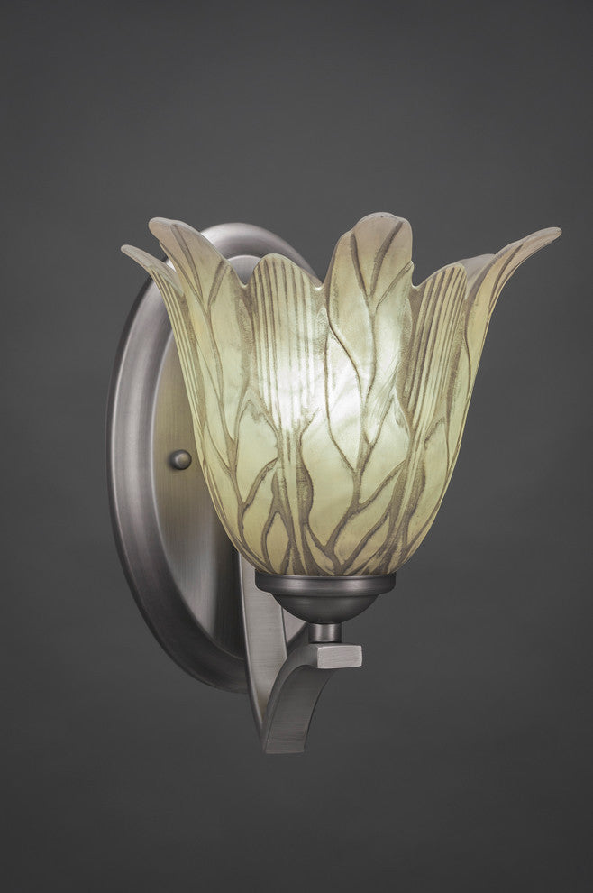 Zilo Wall Sconce, Graphite, 7" Vanilla Leaf Glass