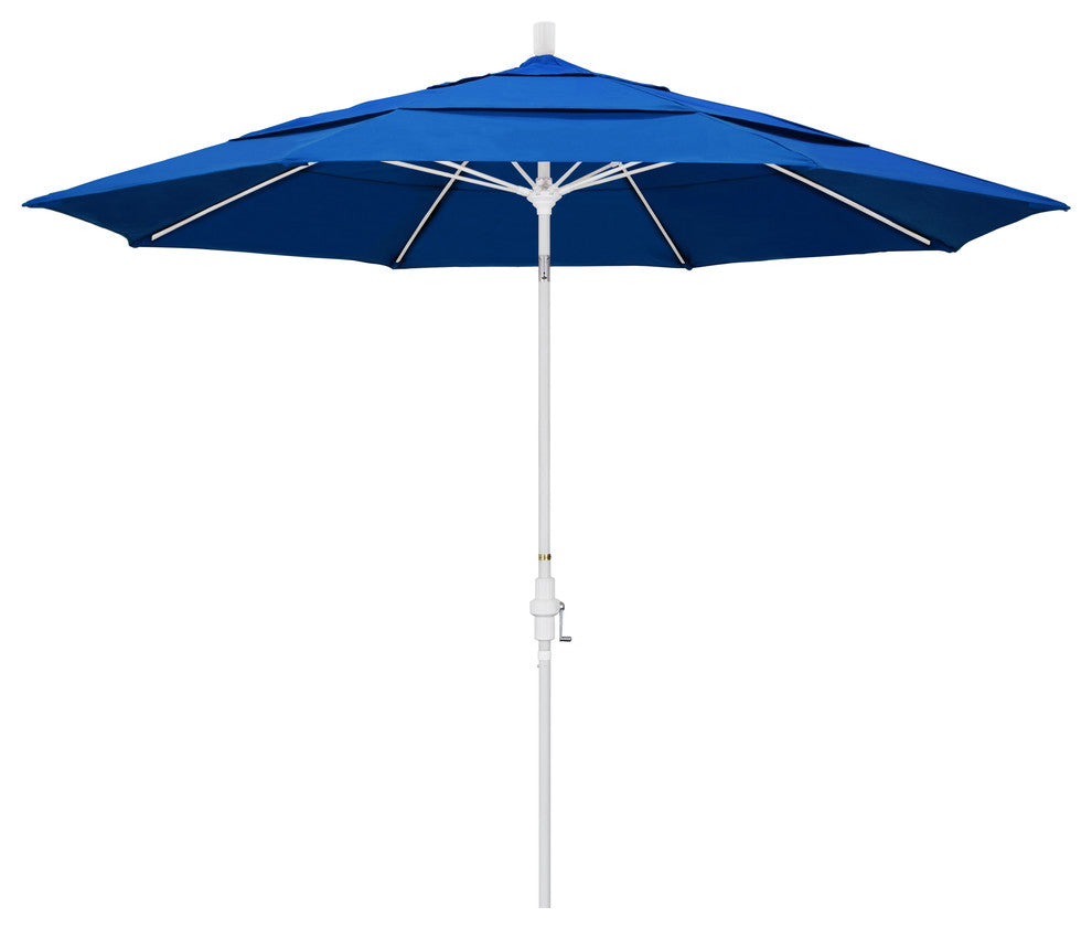 11' Matted White Collar Tilt Crank Aluminum Umbrella, Royal Blue Olefin