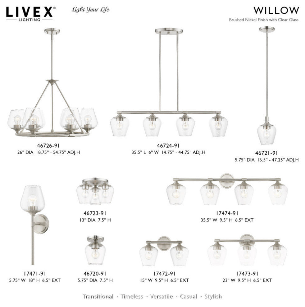 Willow 4 Light Brushed Nickel Linear Chandelier