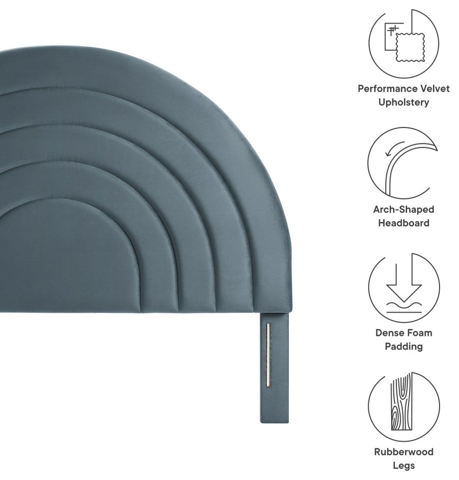 Solana Arched Performance Velvet Full Headboard, Cadet Blue