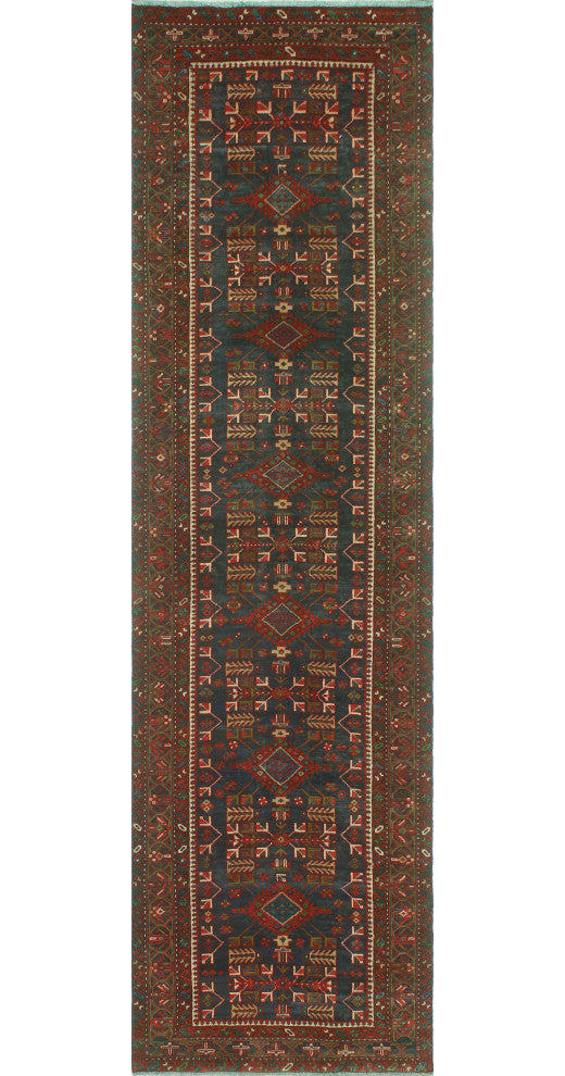Fine Vintage Distressed Santiago Navy/Red Runner, 3'8x13'5