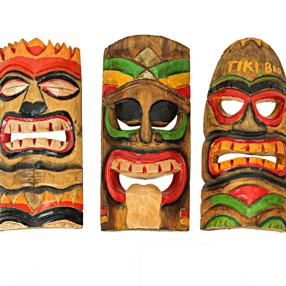 10 Piece Polynesian Party Hand Carved Island Style Wooden Tiki Masks 10 Inch