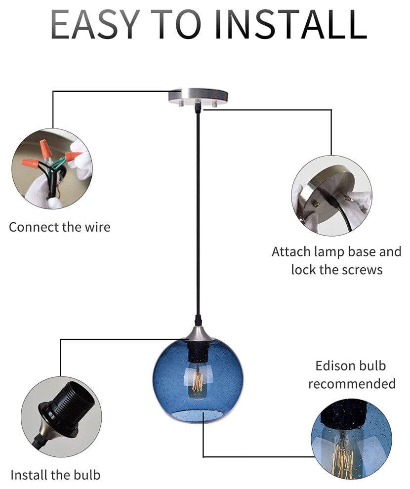 Blue Glass Pendant Light Globe Hanging Pendant Lamp for Kitchen