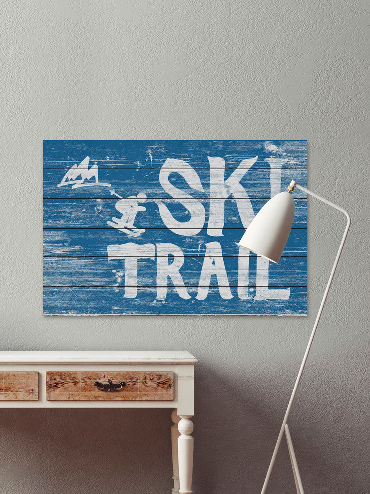 "Ski Trail" Painting Print on White Wood, 60"x40"