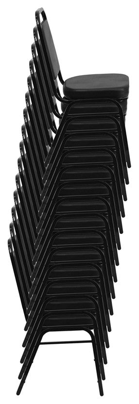 Trapezoidal Back Stacking Banquet Chair in Black Vinyl - Gold Frame