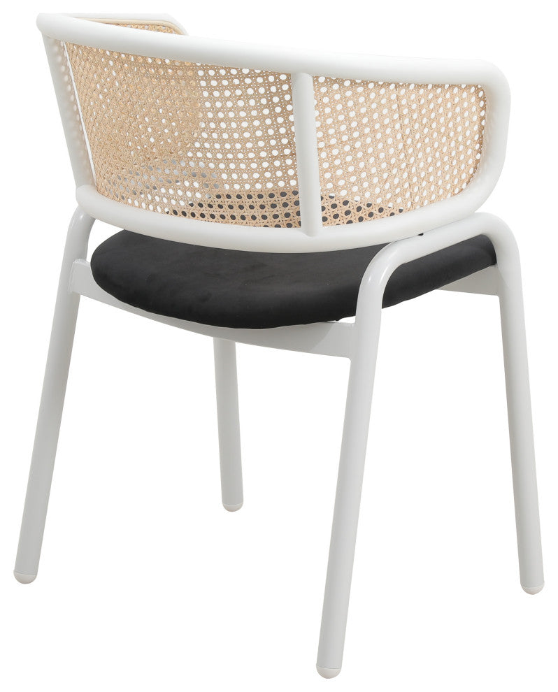 LeisureMod Ervilla Dining Armchair With White Steel Base, Black