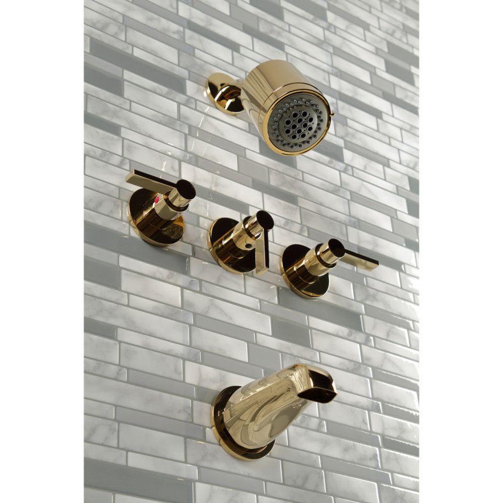 Kingston Brass Three-Handle Tub and Shower Faucet, Polished Brass