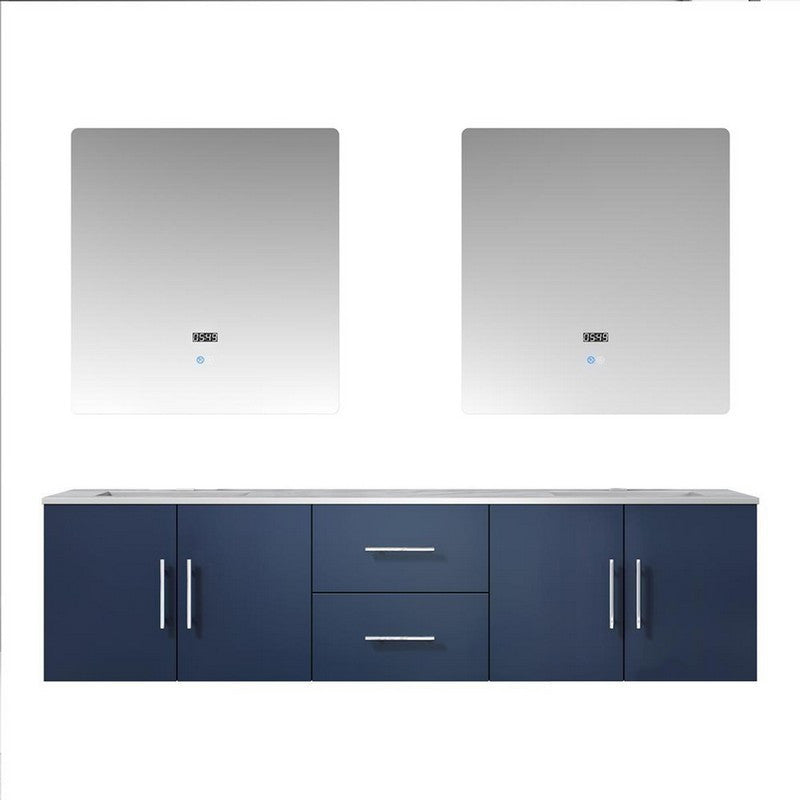 Geneva Transitional Navy Blue 72" Double Vanity with 30" Led Mirrors