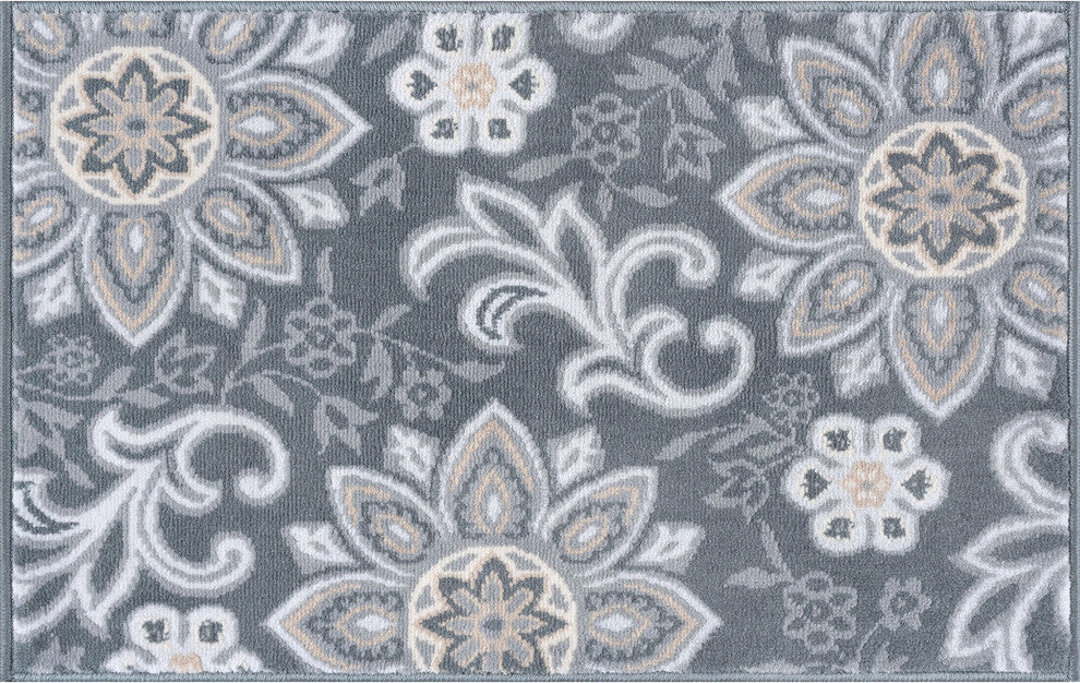Piper Transitional Floral Dark Gray Scatter Mat Rug, 2''x3''