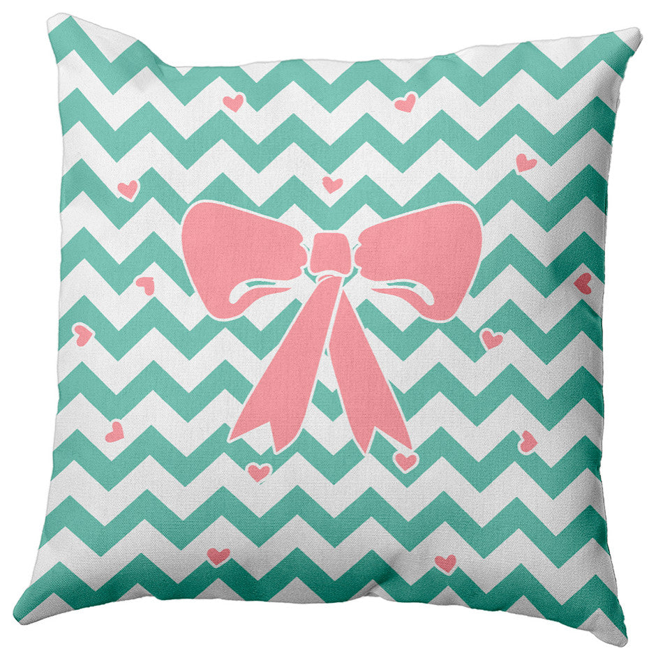 Chevron Bow Decorative Throw Pillow, Spring Green, 16"x16"